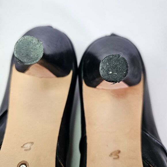 Corso Como Black Leather Draped Ruched Soft Zip Back Pumps Peep Toe Booties 8.5 - Picture 7 of 11